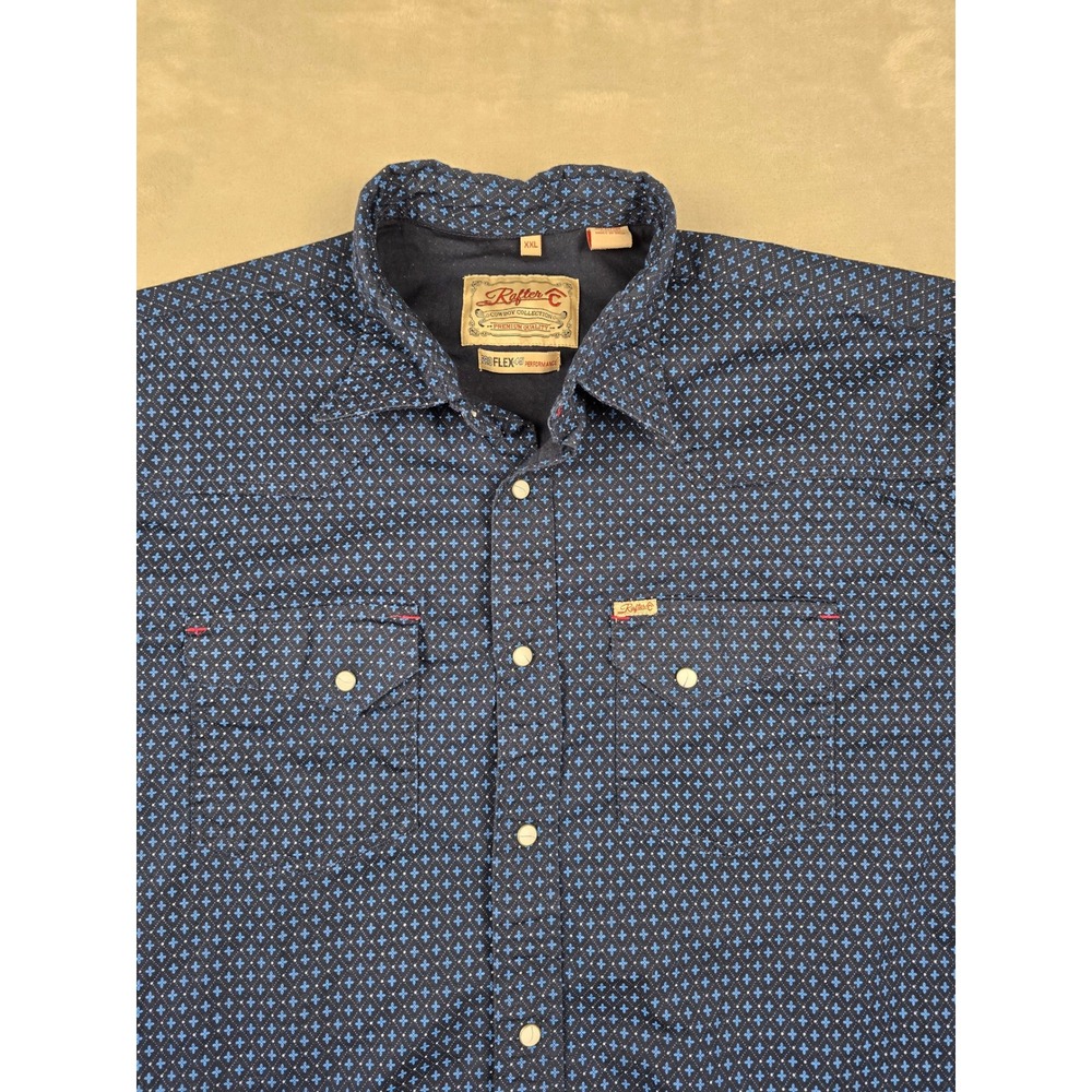 Rafter C Western Pearl Snap Shirt Mens XXL Blue Geometric Pro Flex Performance